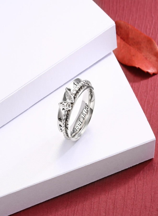 Sariel Butterfly Dragonfly Fidget Ring 925 Sterling Silver Anxiety Spinner Rings Relief Stress for Women Daughter Mom (Butterfly, 7) - Image 2